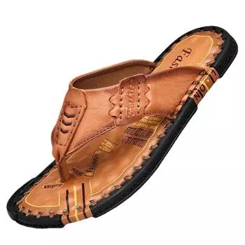 Handmade Slippers High Quality Genuine Leather Men Flip Flops Original Design Indoor&Outdoor Soft Beach Casual Shoes 38 чёрный