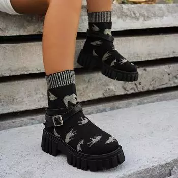 Handmade soft-soled medium-heeled temperament thin autumn elastic women s boots short boots 2024 new large-size fashion boots 36 чёрный