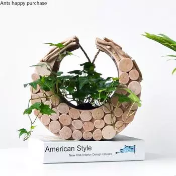 Handmade Solid Wood Wall-mounted Vase Restaurant Decorative on The Wall Background Living Room Decorative Crafts Hydroponic Vase