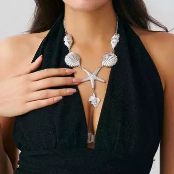 Handmade Starfish Scallop Conch Pendant Choker Necklace Holiday Bohemian Adjustable Chain Grunge Jewelry Gift Punk Metal Necklaces for Women