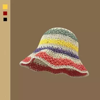 Handmade Straw Woven Bucket Hat Children s Summer Little Fresh Seaside Vacation Sunshade Sun Protection Hat Bucket Hat Make Your Face Look Smaller Beige M(56-58cm)