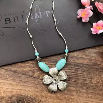 Handmade Tibetan silver turquoise short necklace, retro temperament simple personality pendant pendant accessories