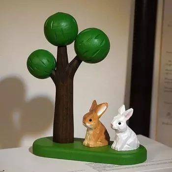 Handmade Wood Mini Simulated Cute Cartoon Creative Carved Rabbit Funny Gifts Ornaments Craft Bookshelf Study Desktop Car Decor