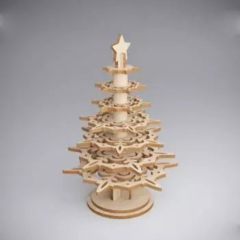 Handmade Wooden Christmas Tree Ornament - Snowflake Puzzle Design - Holiday Window Decoration One Size