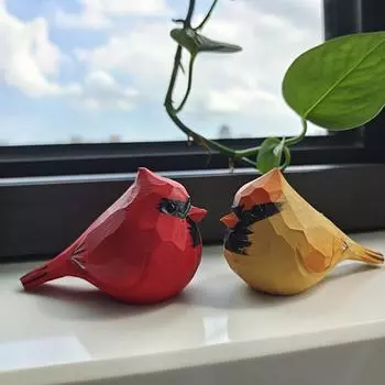 Handmade Wooden Red Sparrow Statue - Beautifully Painted Artwork for Home Decor and Holiday Gifts, Ideal Choice for Bird Lovers Male Cardinal
