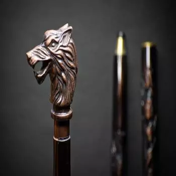Handmade Wooden Walking Stick – Wolf Head Brass Handle, Antique Finish, 93.98 cm как