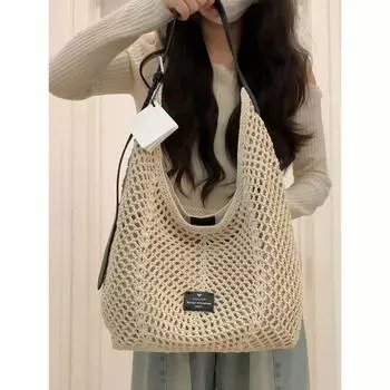 Handmade Woven Bag Women s Bag 2025 New High Sense Shoulder Tote Bag Women Summer Large Capacity Lafite Straw Bag Light beige
