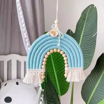 Handmade Woven Cotton Rope Rainbow Tassels Garland Boho Pendants Rainbow Children S Room Wall Hanging Holiday Decoration зелёный