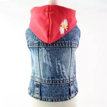 Handsome Pet Cat Small Puppy Dog Clothes Spring Autumn Winter Denim Vest Red Hat Jacket XS