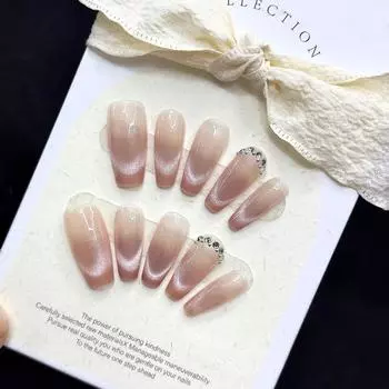 Handworn Pure Nail Piece Highgrade Temperament Show White Cat Eye Wear Style L