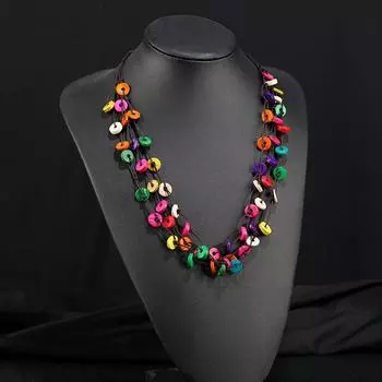 Handwoven Bohemian Coconut Shell Wood Necklace Feminine Style Long Multi-layer Colored Circle Pendant Accessories