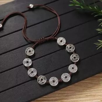 Handwoven bracelet retro silver copper coin small fish bracelet niche hand rope accessories women