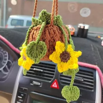 Ручная работа Цветочная корзина Креативный автомобильный кулон Автомобильное зеркало заднего вида Мини Цветочный декор Подвески Авто плетеный горшок для растений Интерьер