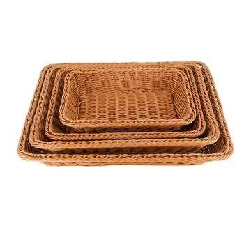 Handwoven Rattan Wicker Basket 22/30/35cm Fruit Tea Snack Bread Storage Tray Picnic Cosmetic Storage Box Kitchen Household Tool
