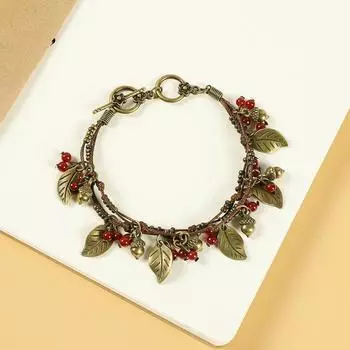 Handwoven retro cherry bracelet agate pendant literary bracelet women s niche hand rope