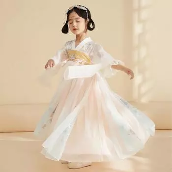 Ханфу девушка в китайском стиле тканевое летнее платье античный костюм Тан костюм супер феи платье маленькая девочка юбка русалки принцессы нижнее белье S