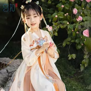 Ханфу девушка в китайском стиле тканевое летнее платье античный костюм Тан костюм супер феи платье маленькая девочка юбка русалки принцессы нижнее белье S