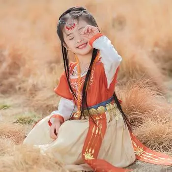 Ханфу девушка в китайском стиле тканевое летнее платье античный костюм Тан костюм супер феи платье маленькая девочка юбка русалки принцессы нижнее белье S