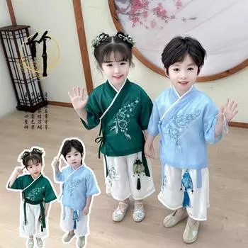 Ханфу девушка в китайском стиле тканевое летнее платье античный костюм Тан костюм супер феи платье маленькая девочка юбка русалки принцессы нижнее белье XXS