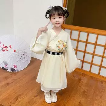 Ханфу девушка в китайском стиле тканевое летнее платье античный костюм Тан костюм супер феи платье маленькая девочка юбка русалки принцессы нижнее белье XXS