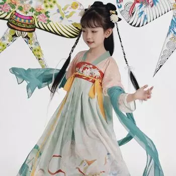 Ханфу девушка в китайском стиле тканевое летнее платье античный костюм Тан костюм супер феи платье маленькая девочка юбка русалки принцессы нижнее белье XS