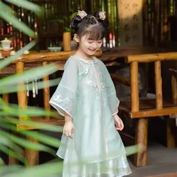 Ханфу девушка в китайском стиле тканевое летнее платье античный костюм Тан костюм супер феи платье маленькая девочка юбка русалки принцессы нижнее белье XXS