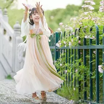 Ханфу девушка в китайском стиле тканевое летнее платье античный костюм Тан костюм супер феи платье маленькая девочка юбка русалки принцессы нижнее белье S