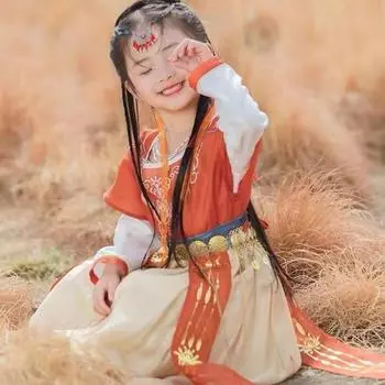 Ханфу девушка в китайском стиле тканевое летнее платье античный костюм Тан костюм супер феи платье маленькая девочка юбка русалки принцессы нижнее белье S