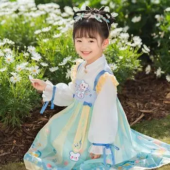 Ханфу девушка в китайском стиле тканевое летнее платье античный костюм Тан костюм супер феи платье маленькая девочка юбка русалки принцессы нижнее белье XXS