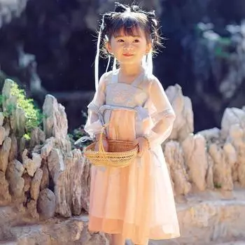 Ханфу девушка в китайском стиле тканевое летнее платье античный костюм Тан костюм супер феи платье маленькая девочка юбка русалки принцессы нижнее белье XS