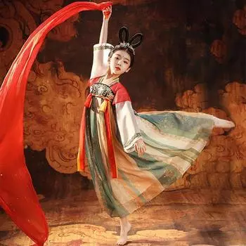 Ханфу девушка в китайском стиле тканевое летнее платье античный костюм Тан костюм супер феи платье маленькая девочка юбка русалки принцессы нижнее белье S