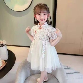 Ханфу девушка в китайском стиле тканевое летнее платье античный костюм Тан костюм супер феи платье маленькая девочка юбка русалки принцессы нижнее белье XXS