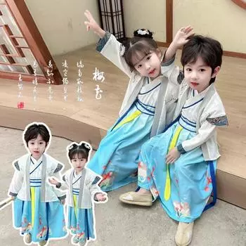 Ханфу девушка в китайском стиле тканевое летнее платье античный костюм Тан костюм супер феи платье маленькая девочка юбка русалки принцессы нижнее белье XXS