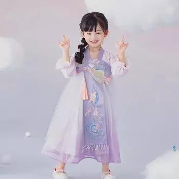 Ханфу девушка в китайском стиле тканевое летнее платье античный костюм Тан костюм супер феи платье маленькая девочка юбка русалки принцессы нижнее белье XS