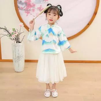 Ханфу девушка в китайском стиле тканевое летнее платье античный костюм Тан костюм супер феи платье маленькая девочка юбка русалки принцессы нижнее белье XXS