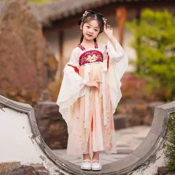 Ханфу девушка в китайском стиле тканевое летнее платье античный костюм Тан костюм супер феи платье маленькая девочка юбка русалки принцессы нижнее белье XXS