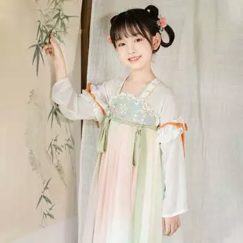 Ханфу девушка в китайском стиле тканевое летнее платье античный костюм Тан костюм супер феи платье маленькая девочка юбка русалки принцессы нижнее белье XS
