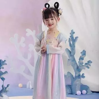 Ханфу девушка в китайском стиле тканевое летнее платье античный костюм Тан костюм супер феи платье маленькая девочка юбка русалки принцессы нижнее белье XXS