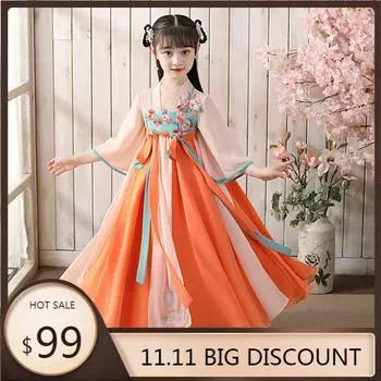 Ханфу девушка в китайском стиле тканевое летнее платье античный костюм Тан костюм супер феи платье маленькая девочка юбка русалки принцессы нижнее белье S