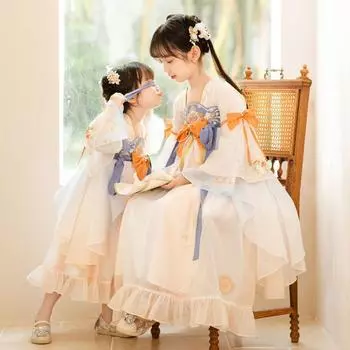 Ханфу девушка в китайском стиле тканевое летнее платье античный костюм Тан костюм супер феи платье маленькая девочка юбка русалки принцессы нижнее белье XS