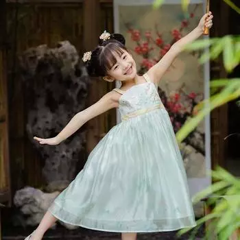 Ханфу девушка в китайском стиле тканевое летнее платье античный костюм Тан костюм супер феи платье маленькая девочка юбка русалки принцессы нижнее белье XXS