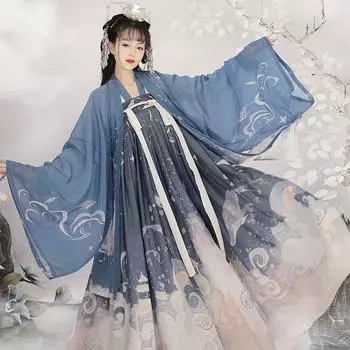 Ханфу девушка в китайском стиле тканевое летнее платье античный костюм Тан костюм супер феи платье маленькая девочка юбка русалки принцессы нижнее белье xl
