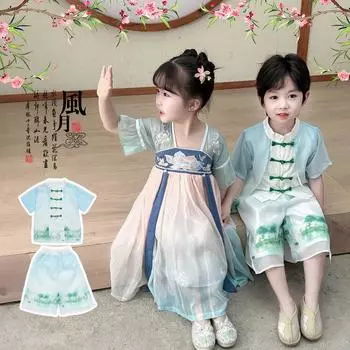 Ханфу девушка в китайском стиле тканевое летнее платье античный костюм Тан костюм супер феи платье маленькая девочка юбка русалки принцессы нижнее белье XXS