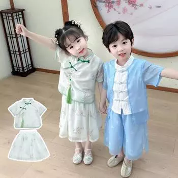 Ханфу девушка в китайском стиле тканевое летнее платье античный костюм Тан костюм супер феи платье маленькая девочка юбка русалки принцессы нижнее белье XXS