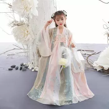 Ханфу девушка в китайском стиле тканевое летнее платье античный костюм Тан костюм супер феи платье маленькая девочка юбка русалки принцессы нижнее белье S