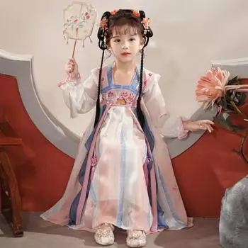 Ханфу девушка в китайском стиле тканевое летнее платье античный костюм Тан костюм супер феи платье маленькая девочка юбка русалки принцессы нижнее белье XS