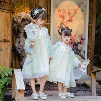 Ханфу девушка в китайском стиле тканевое летнее платье античный костюм Тан костюм супер феи платье маленькая девочка юбка русалки принцессы нижнее белье XS