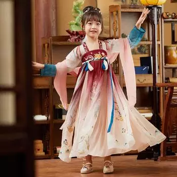 Ханфу девушка в китайском стиле тканевое летнее платье античный костюм Тан костюм супер феи платье маленькая девочка юбка русалки принцессы нижнее белье M