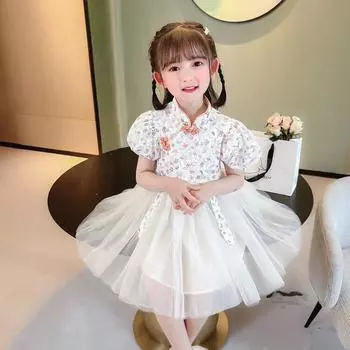 Ханфу девушка в китайском стиле тканевое летнее платье античный костюм Тан костюм супер феи платье маленькая девочка юбка русалки принцессы нижнее белье XXS