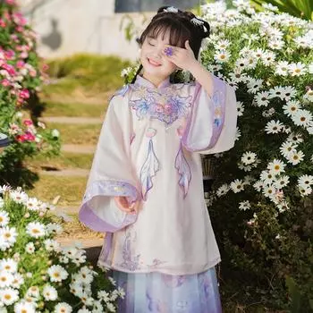 Ханфу девушка в китайском стиле тканевое летнее платье античный костюм Тан костюм супер феи платье маленькая девочка юбка русалки принцессы нижнее белье XS